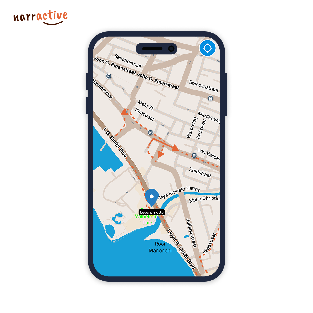 Narractive Tours city-game Oranjestad on Aruba image of phone with app of tour